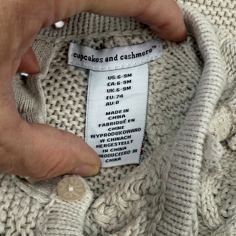 Cupcakes‎ & Cashmere Baby Cable Knit Dress 6-9M Bow Accent Beige - Picture 7 of 10